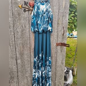 Beautiful dark teal and white halter dress size M